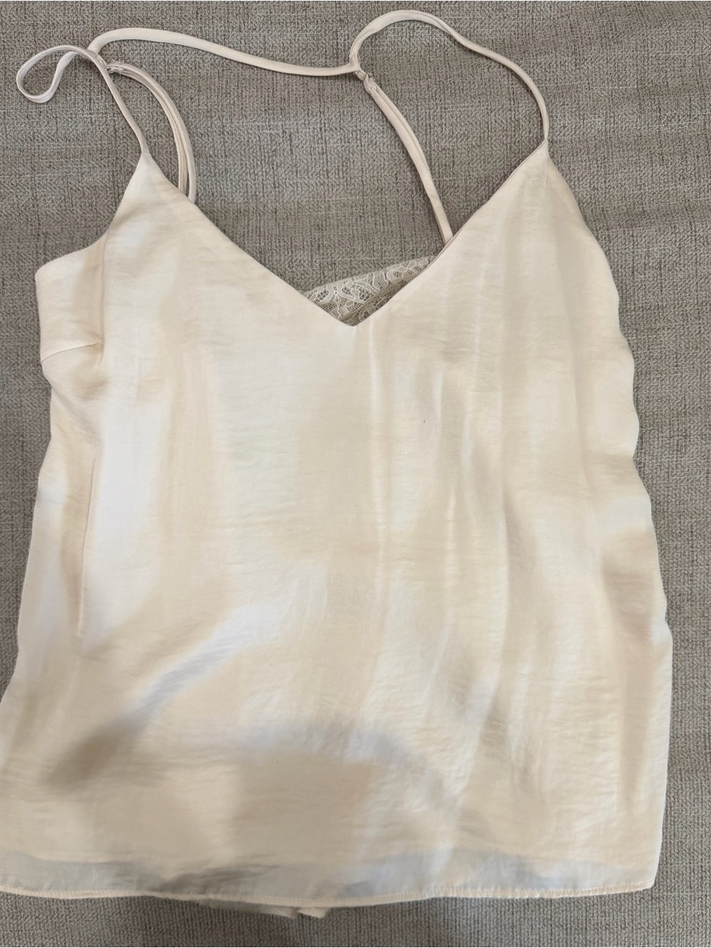 Lush Cream Satin V-Neck Lace Trim Cami